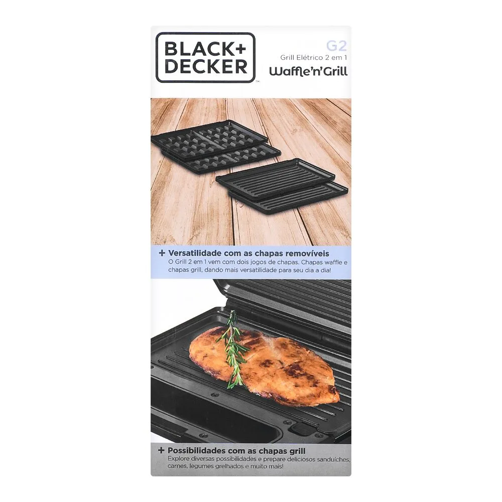 Close-up design of black & decker waffle'n'grill maker, g2-b2