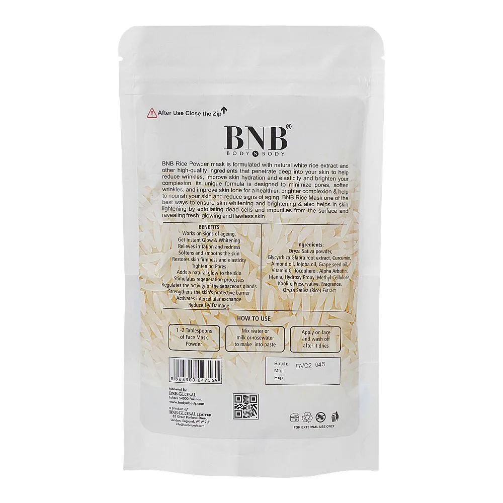 Side view of bnb brightening rice powder organic mask, prevent skin aging, reduce uv damage, 120g