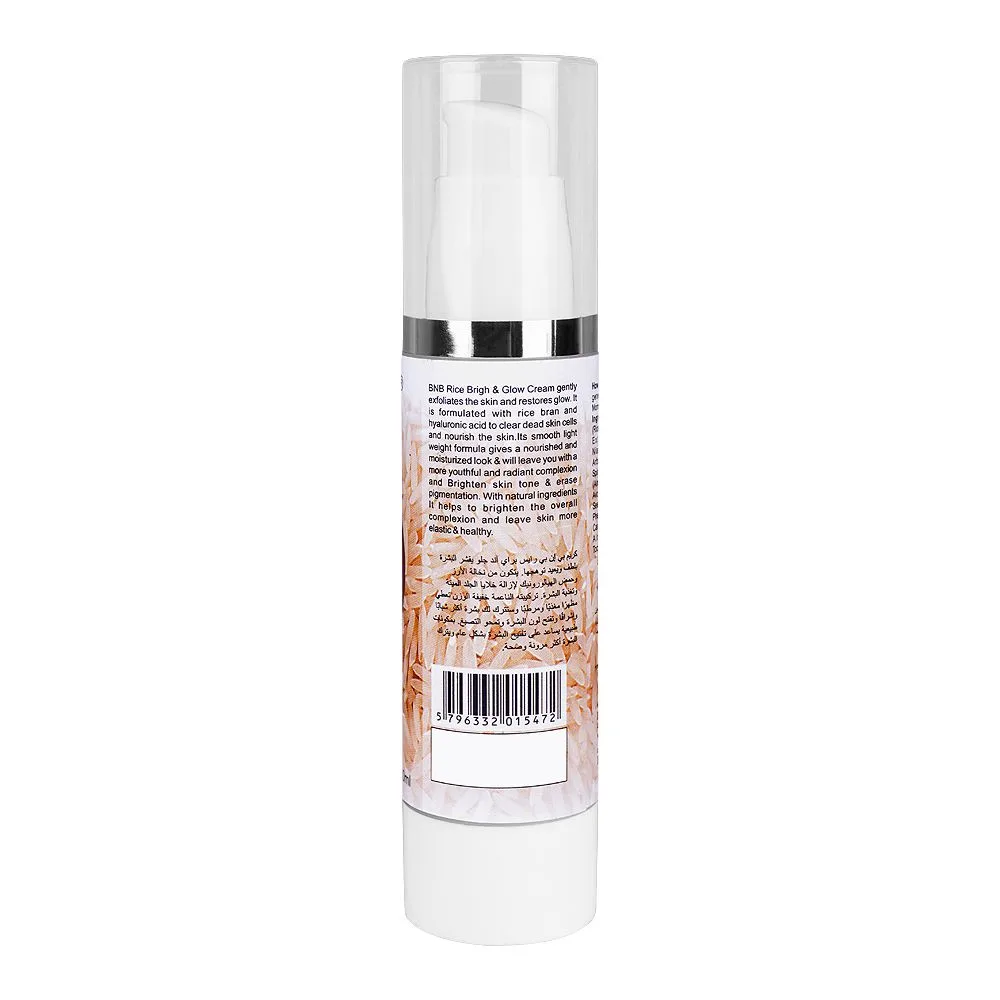 Side view of bnb organic rice extract light weight cream, paraben & silicon free, 50ml