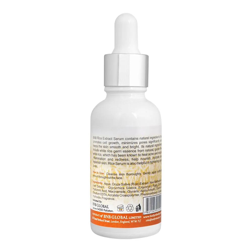 Side view of bnb organic rice extract serum, 30ml