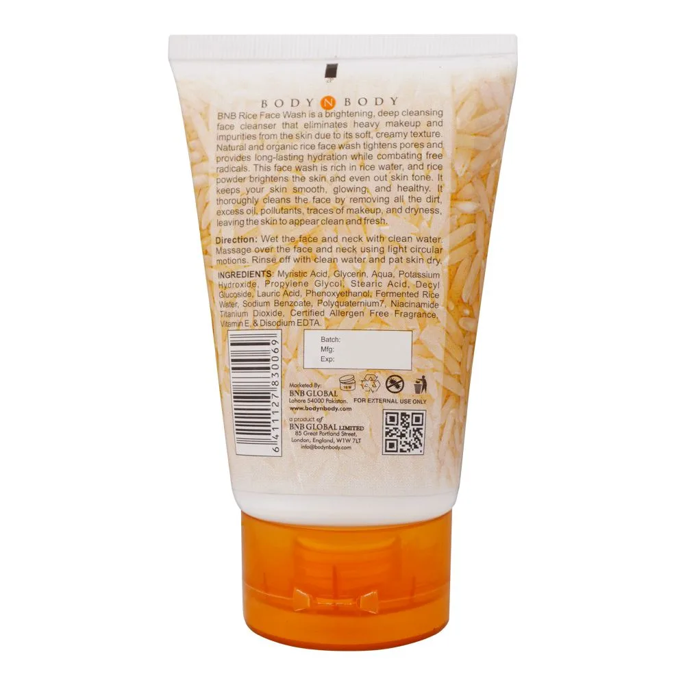 Side view of bnb organic source brightening rice face wash, paraben and sulfate free, 120ml