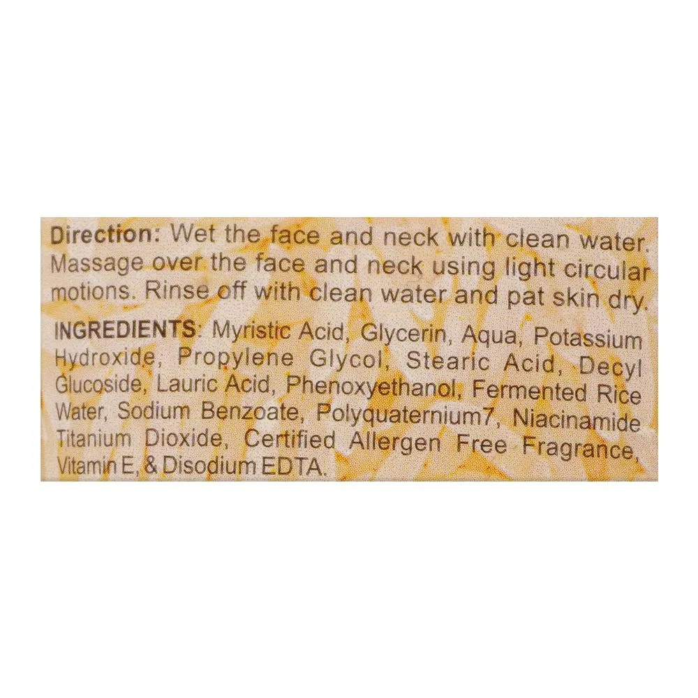 Comfortable casual bnb organic source brightening rice face wash, paraben and sulfate free, 120ml