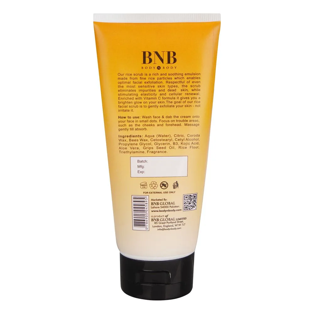 Side view of bnb organic source vitamin c rice scrub, 200ml