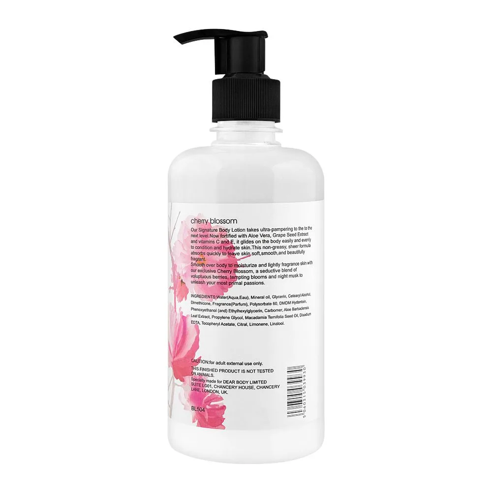 Side view of body luxuries cherry blossom body lotion, bl-504, 450ml