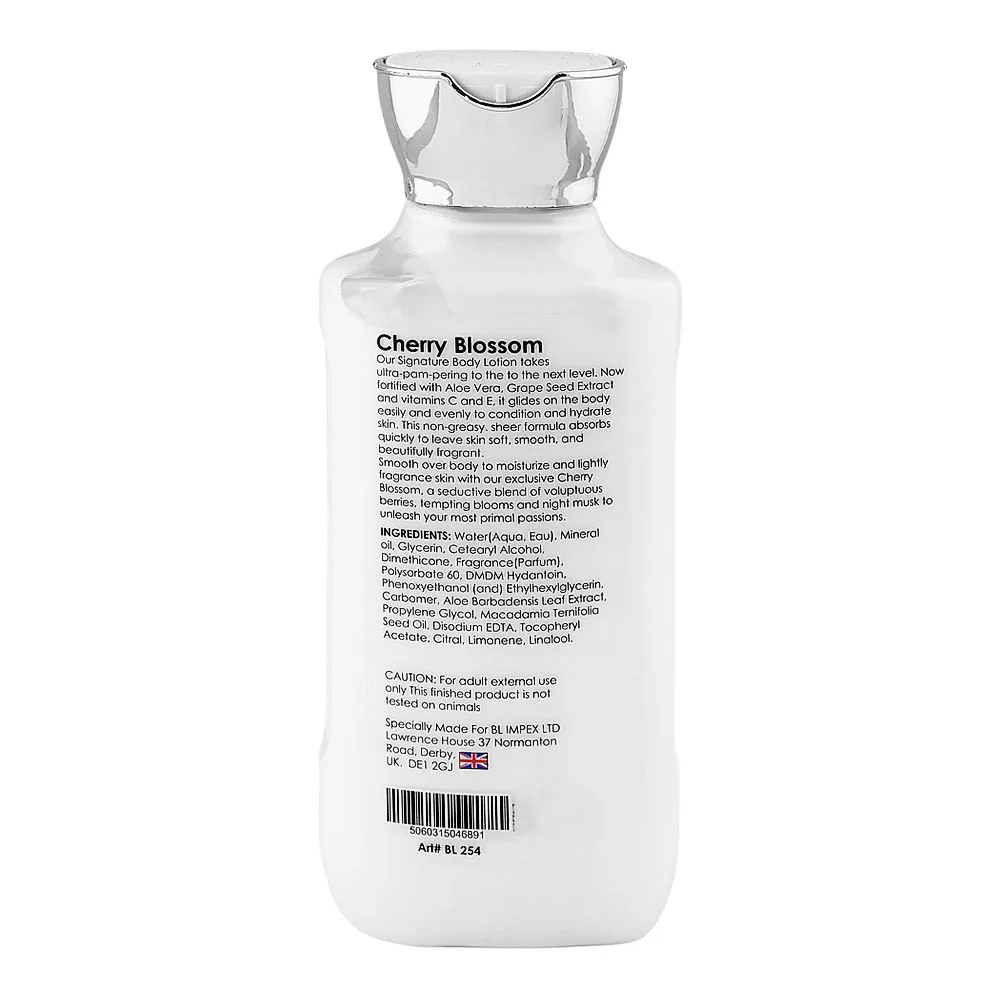 Side view of body luxuries cherry blossom body lotion, for glowing & silky skin, 230ml