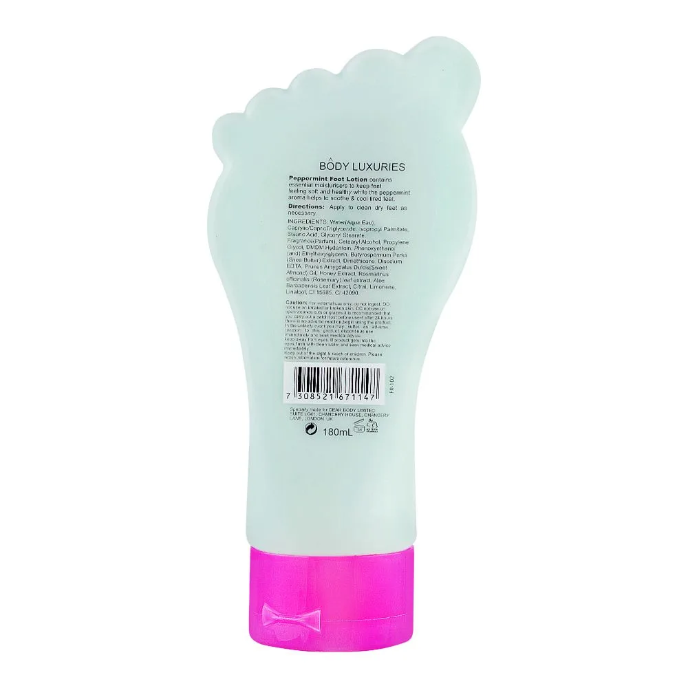 Side view of body luxuries foot lotion mint, fr-102, 180ml