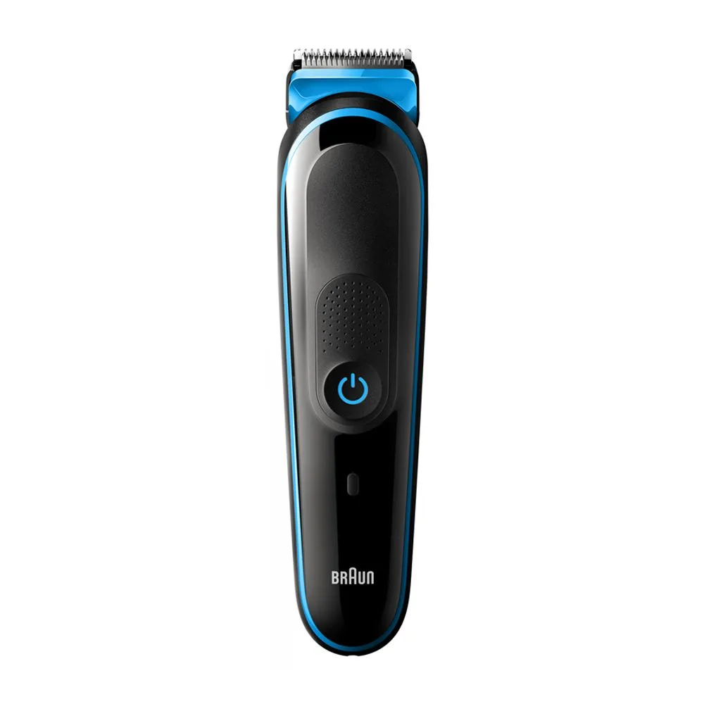 Side view of braun all-in-one trimmer 3, beard & hair, rechargeable, 7-in-1 styling kit , mgk-3242