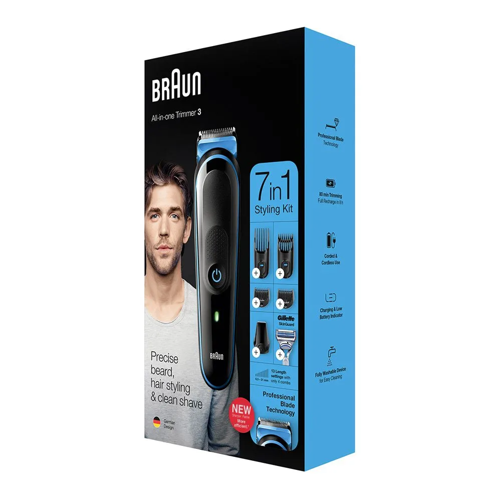 Comfortable casual braun all-in-one trimmer 3, beard & hair, rechargeable, 7-in-1 styling kit , mgk-3242