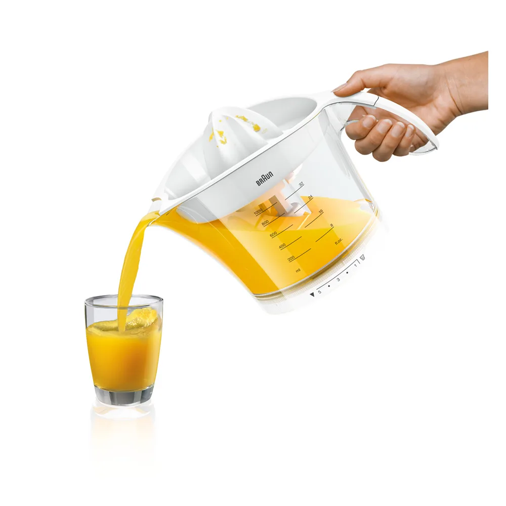 Close-up design of braun multiquick 3 citrus juicer, mpz 9