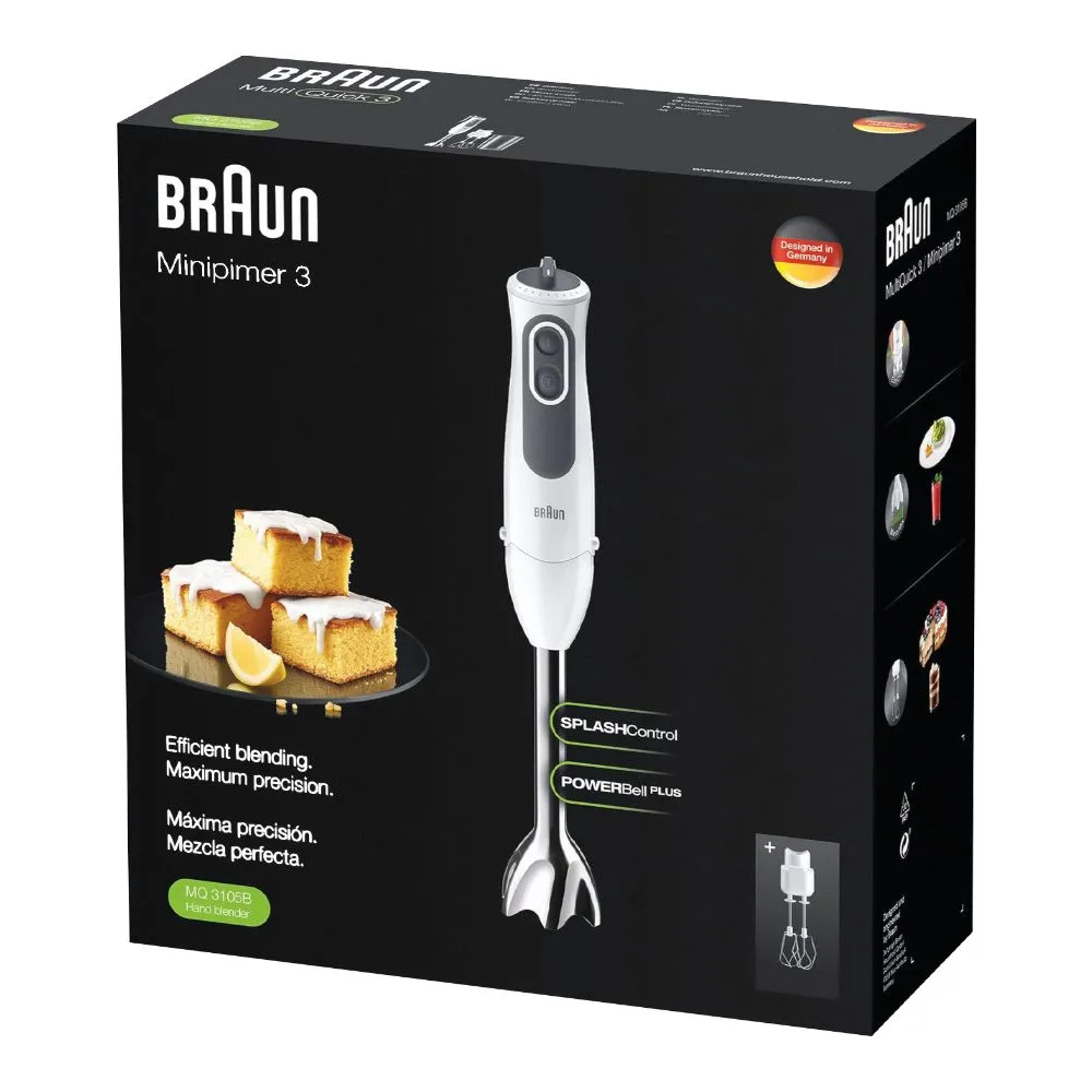 Side view of braun multiquick-3-hand blender, mq-3105b