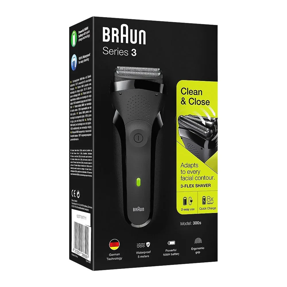 Side view of braun series 3 clean & close shaver, 300s