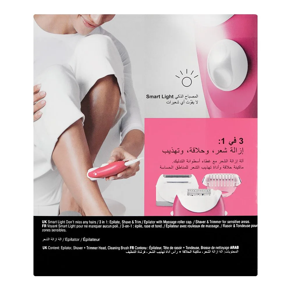 Premium everyday wear braun silk-epil 3 legs & body epilator 3032, white/pink