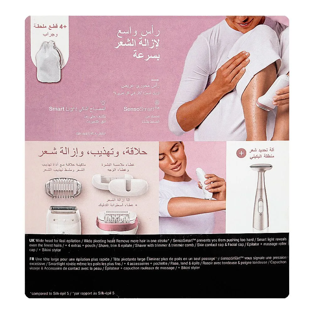 Close-up design of braun silk-epil 9 wet & dry shaver & trimmer, 9890 white/pink