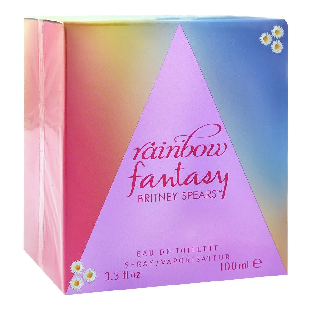 Side view of britney spears rainbow fantasy, eau de toilette, for women, 100ml