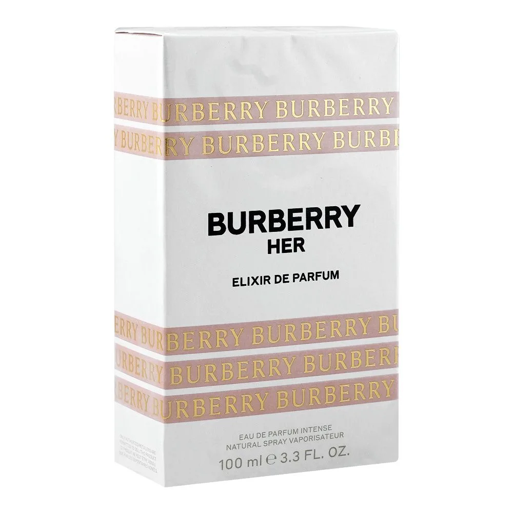 Side view of burberry her elixir de parfum intense, eau de parfum, for women, 100ml