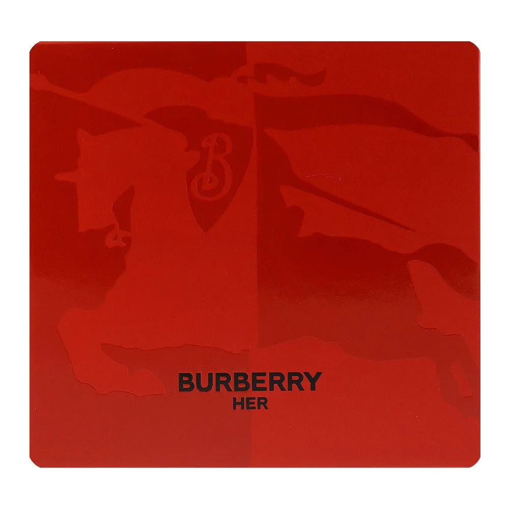Close-up design of burberry her gift set for women, edp 50ml + body lotion, 75ml