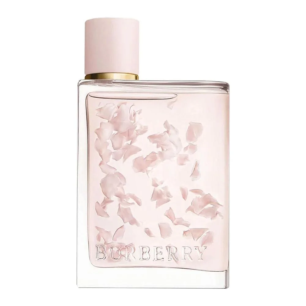 Close-up design of burberry her petals limited edition spray, eau de parfum, for women, 88ml