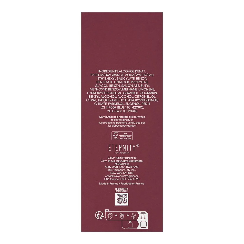 Side view of calvin klein eternity for women amber essence intense parfum, 100ml