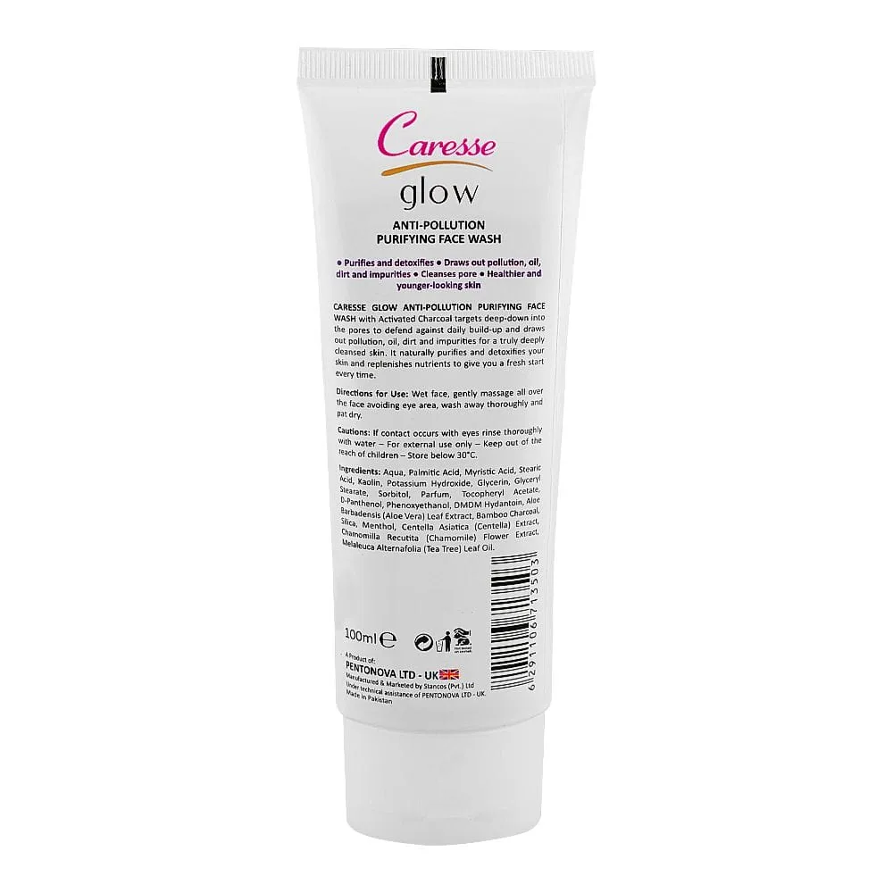Side view of caresse glow anti-pollution purifying face wash with charcoal, for combination to oily skin, 100ml