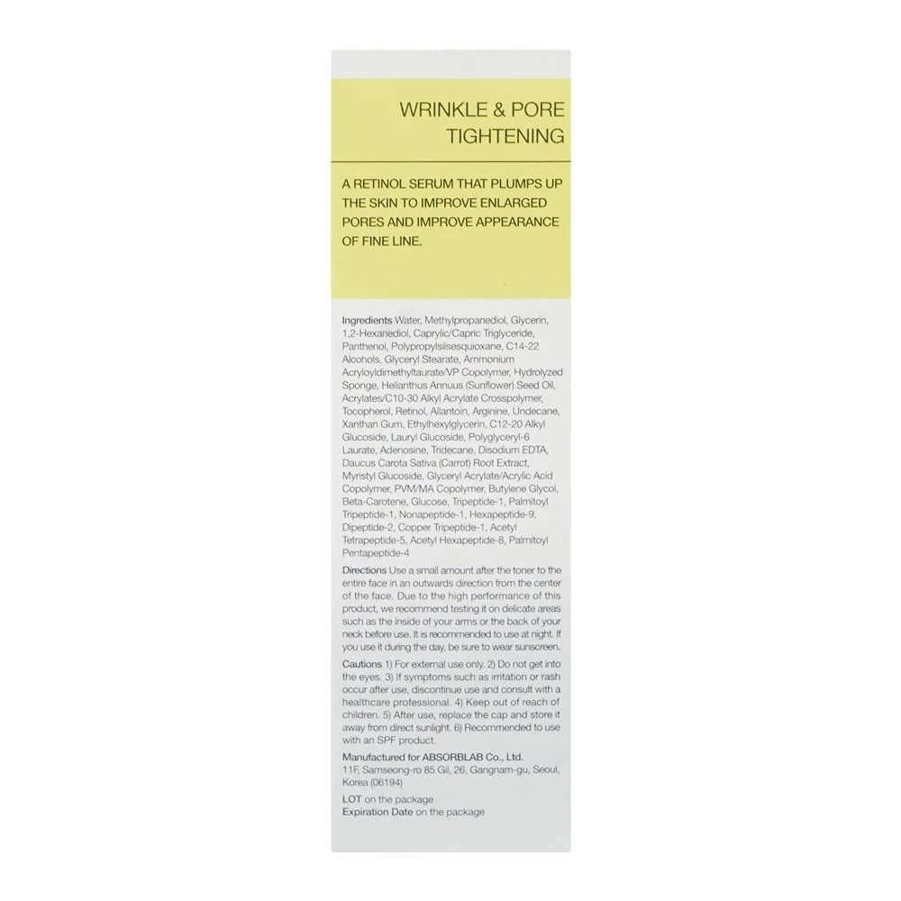 Side view of celimax retinol shot tightening serum, retinol, panthenol, for radiant skin, 30ml