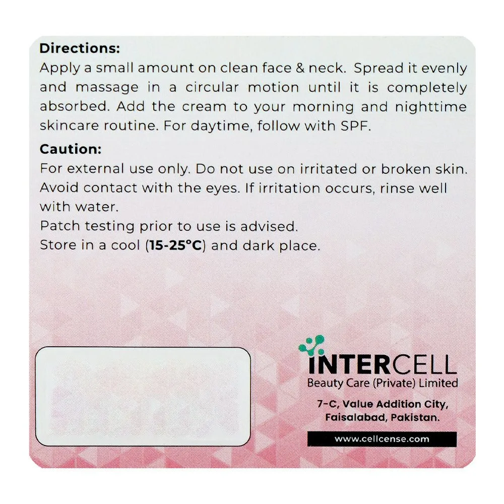 Side view of cellcense collagen day & night cream, niacinamide, hyaluronic acid, for all types of skin, 50ml
