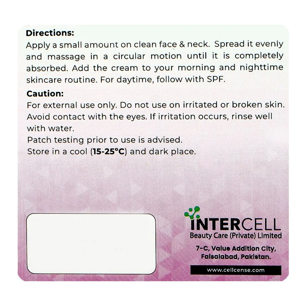 Front angle of cellcense glutathione brightening cream, vitamin c, niacinamide, for all types of skin, 50ml