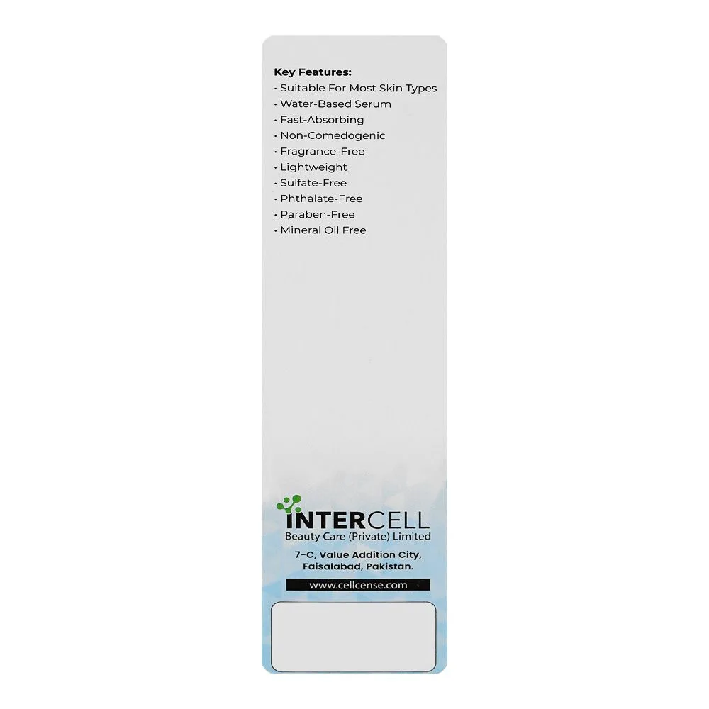 Side view of cellcense niacinamide oil control serum, zinc, niacinamide, for all types of skin, 30ml