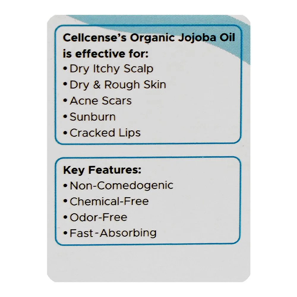 Premium everyday wear cellcense organic jojoba oil, for dry & rough skin, 30ml