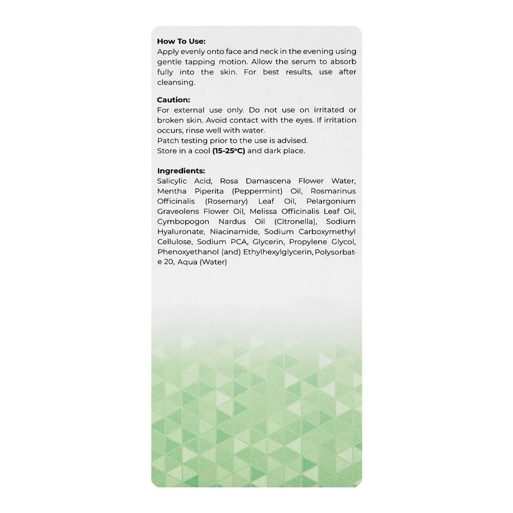 Side view of cellcense salicylic acid serum, niacinamide, salicylic acid, for acne-prone skin, 30ml