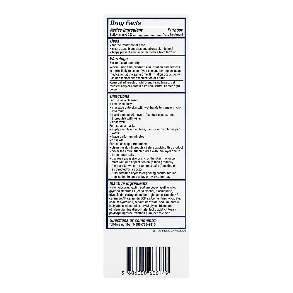 Close-up design of cerave acne clay-to-foam cleanser, salicylic acid, glycerin, for acne-prone skin, 118ml