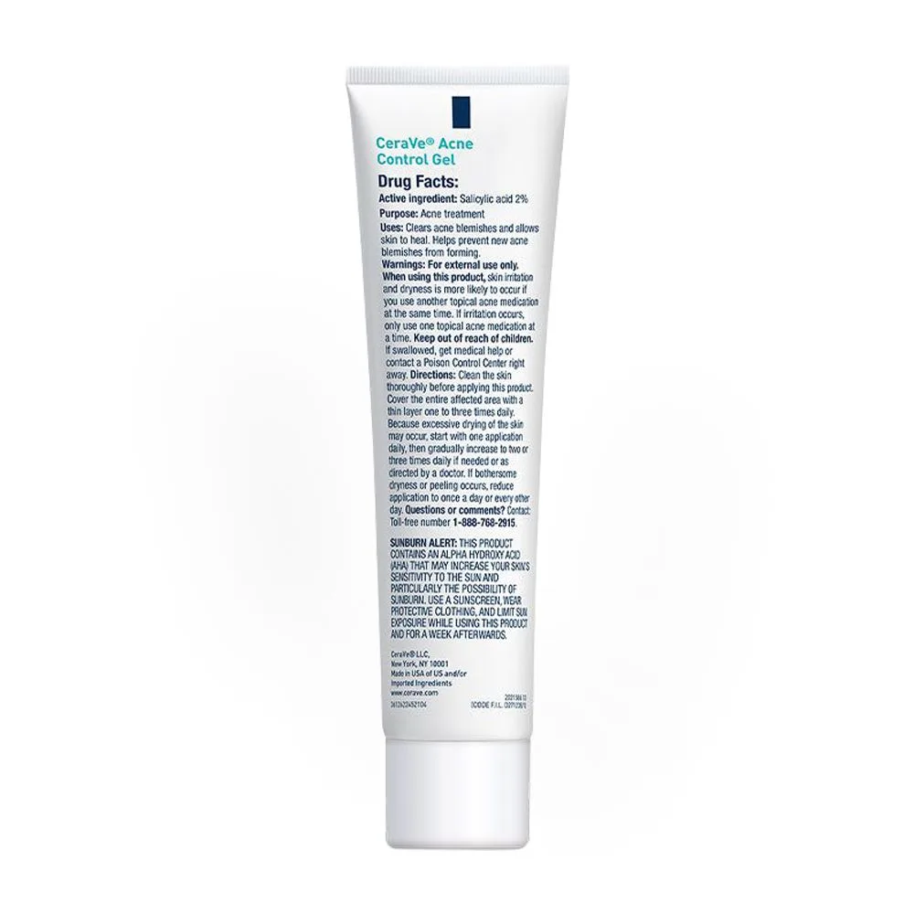 Side view of cerave acne control gel, 40ml
