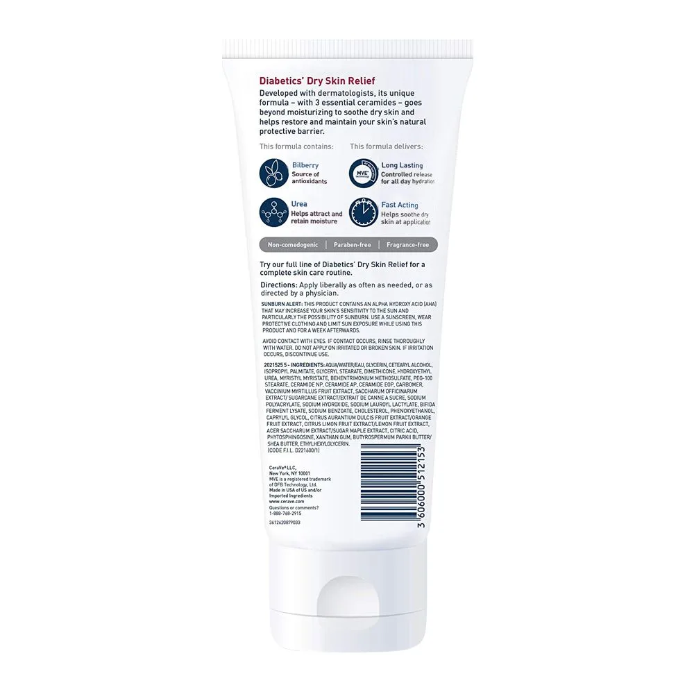 Side view of cerave diabetics dry skin relief moisturising cream, 236ml