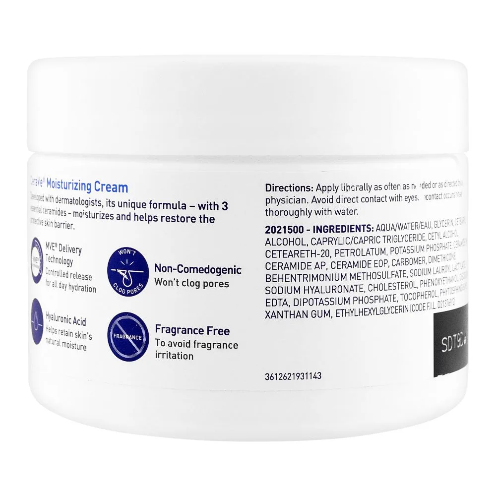 Side view of cerave moisturising cream, normal to dry skin, 340g