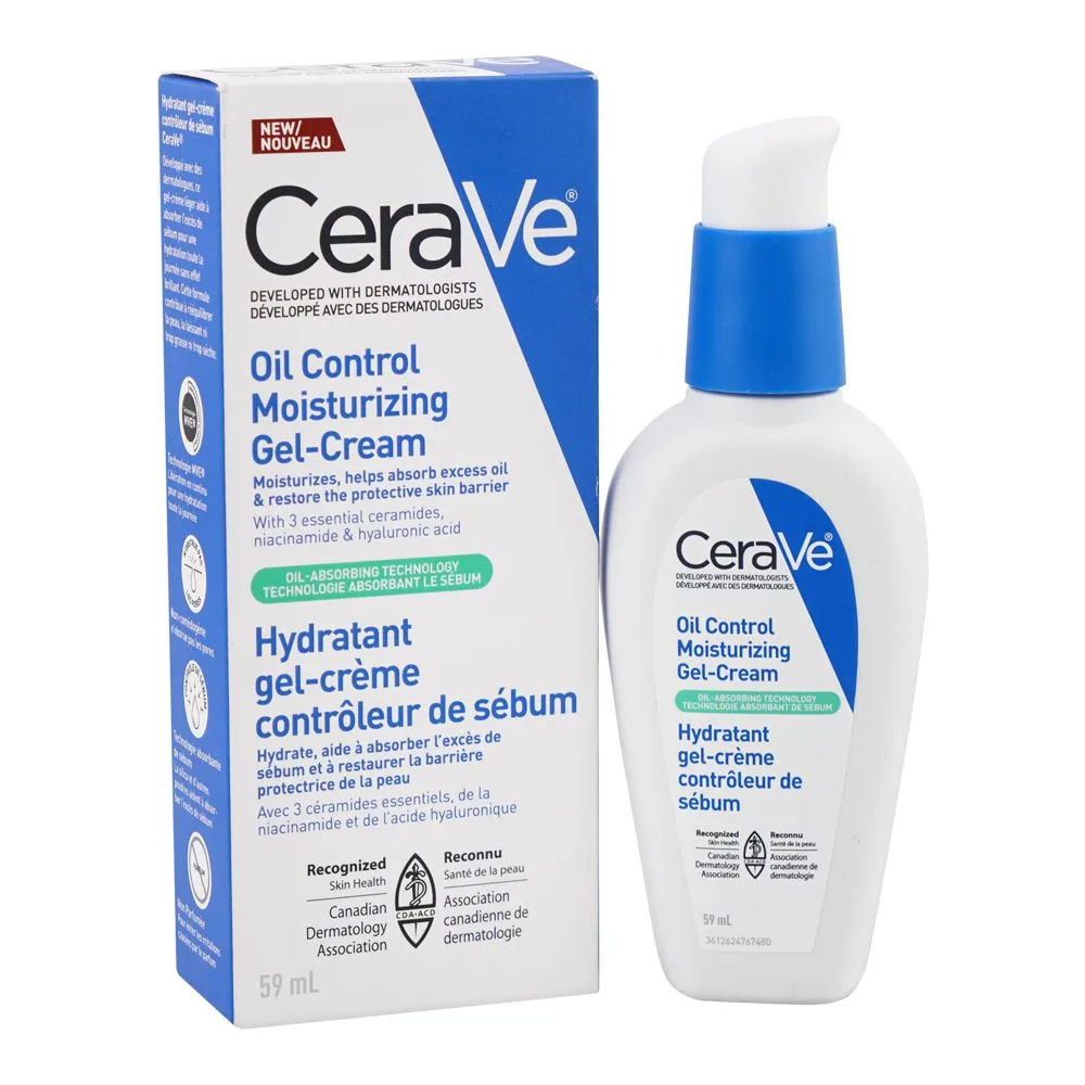 CeraVe Oil Control Moisturising Gel Cream, Paraben & Fragrance Free, Niacinamide, Hyaluronic Acid, For Dry Skin, 59ml