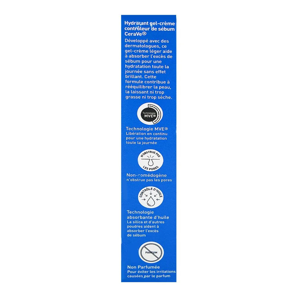 Side view of cerave oil control moisturising gel cream, paraben free, niacinamide, hyaluronic acid, 89ml