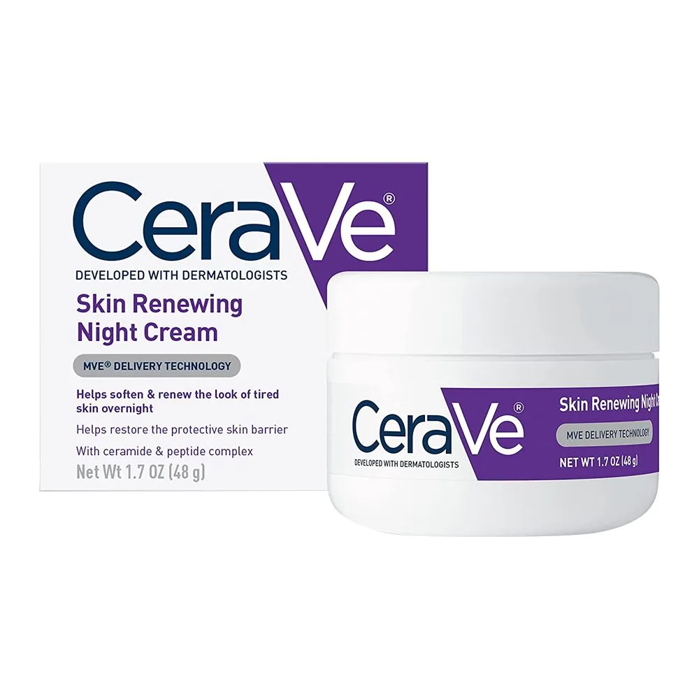 Side view of cerave skin renewing night cream, 48g