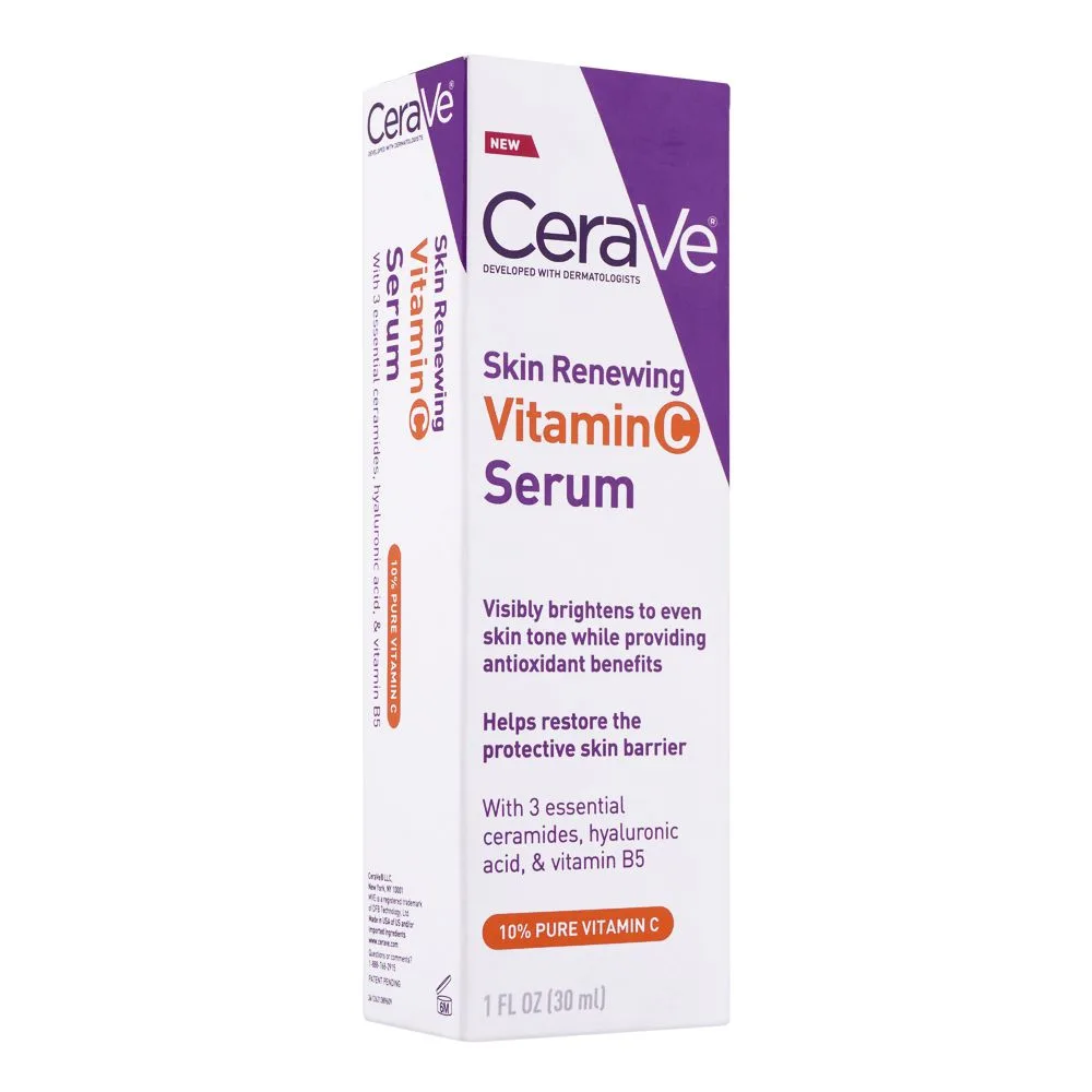 Side view of cerave skin renewing vitamin c serum, 30ml