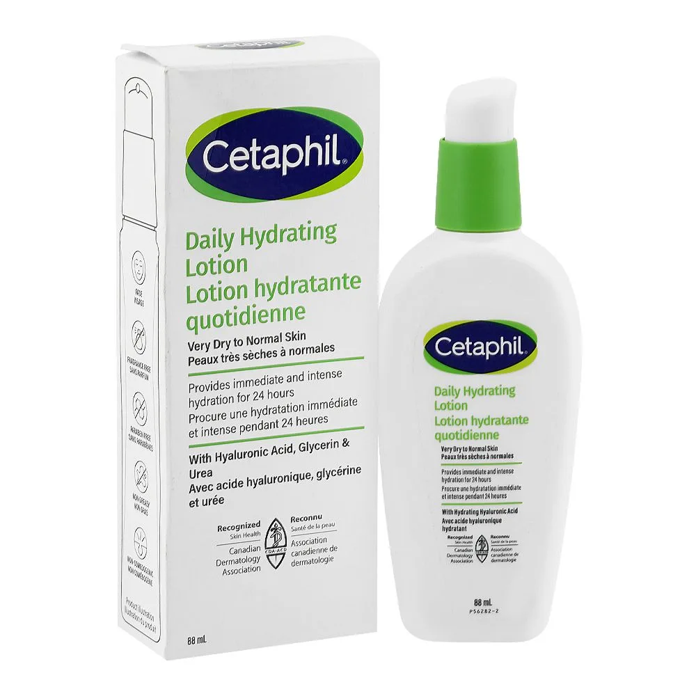 Cetaphil Daily Hydrating Lotion, Hyaluronic Acid, Glycerin, For Very Dry Skin, 88ml
