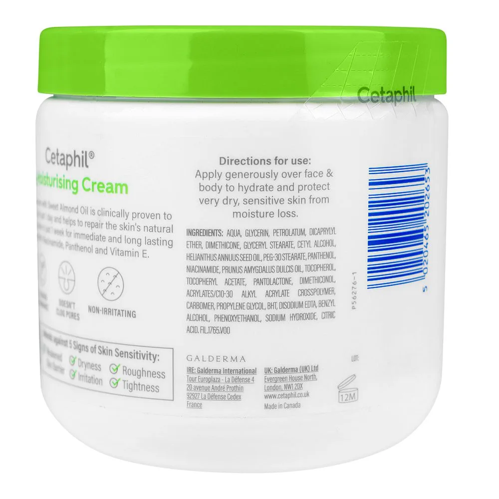 Side view of cetaphil moisturizing cream for dry to very dry, sensitive skin, 450g