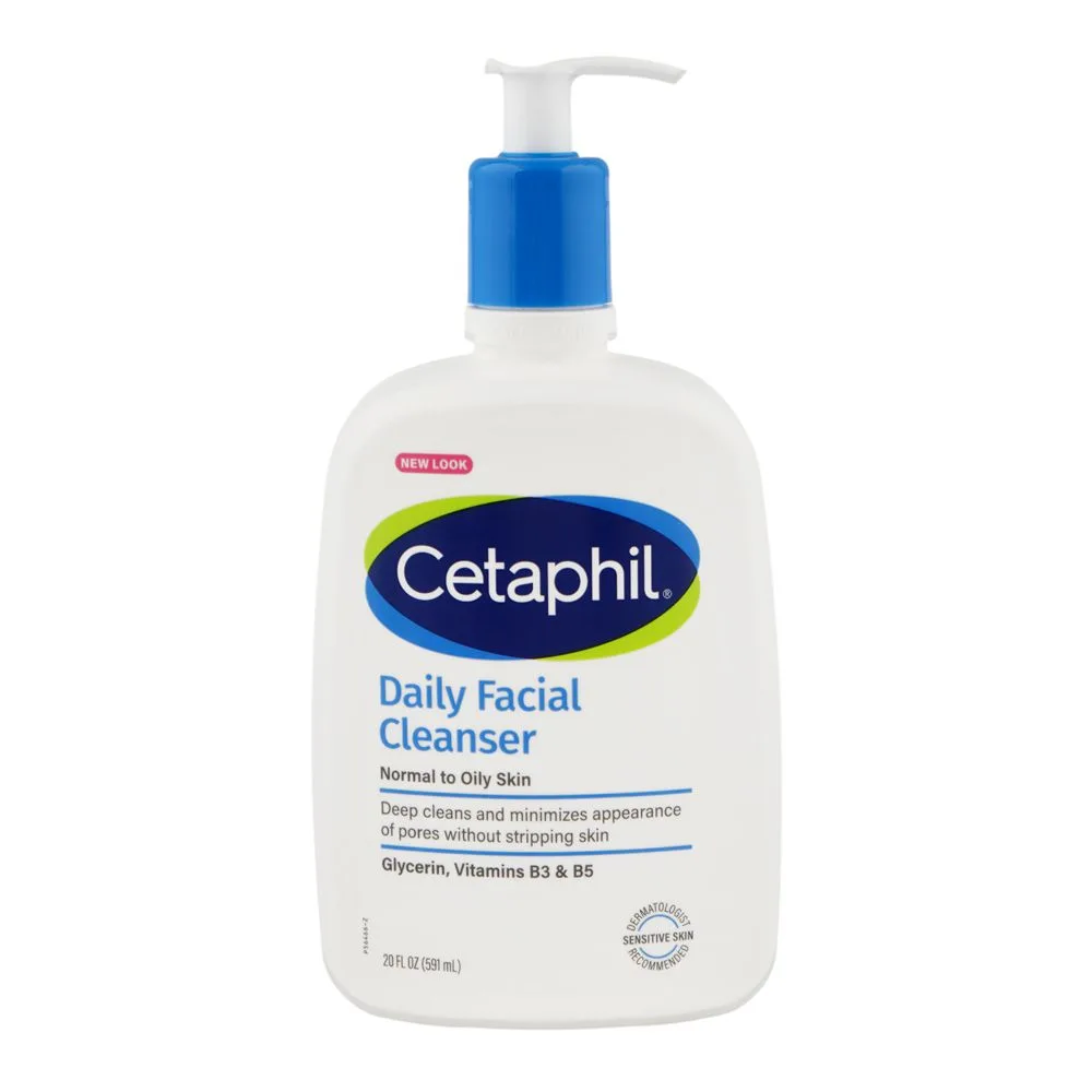 Cetaphil Normal To Oily Skin Daily Facial Cleanser, Glycerin, Vitamin B3 & B5, For Sensitive Skin, 591ml