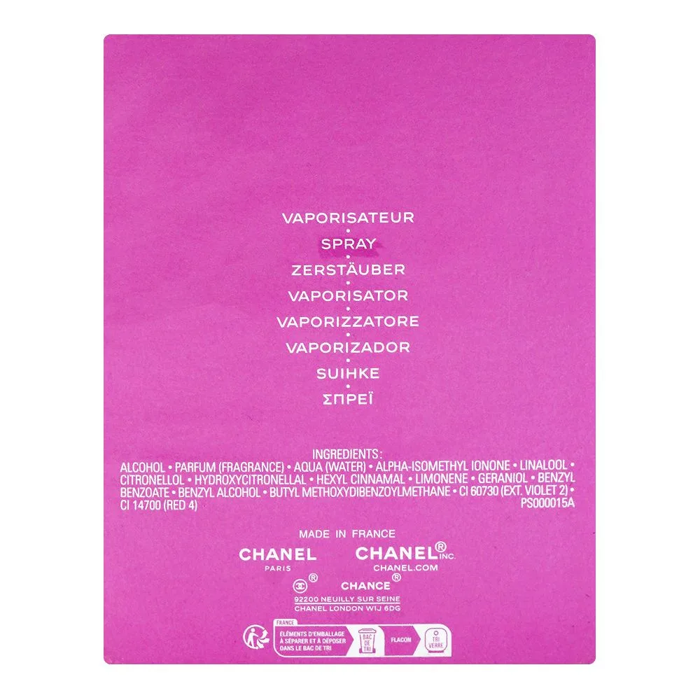 Comfortable casual chanel chance eau tender, eau de toilette, for women, 100ml
