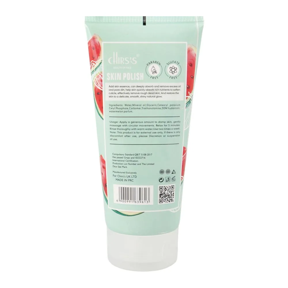 Side view of chirs's beauty of face watermelon essence natural glow skin polish, for all types of skin, 170g