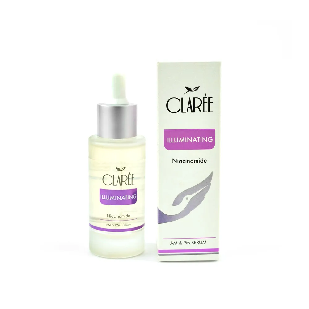 Close-up design of claree illuminating niacinamide serum, for acne, hyperpigmentation & pores, 30ml