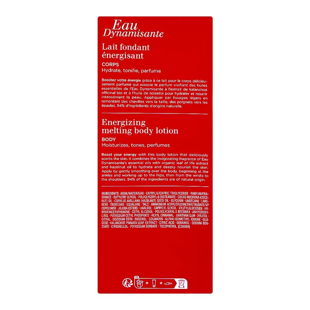 Side view of clarins aroma eau dynamisante energizing melting body lotion, 200ml