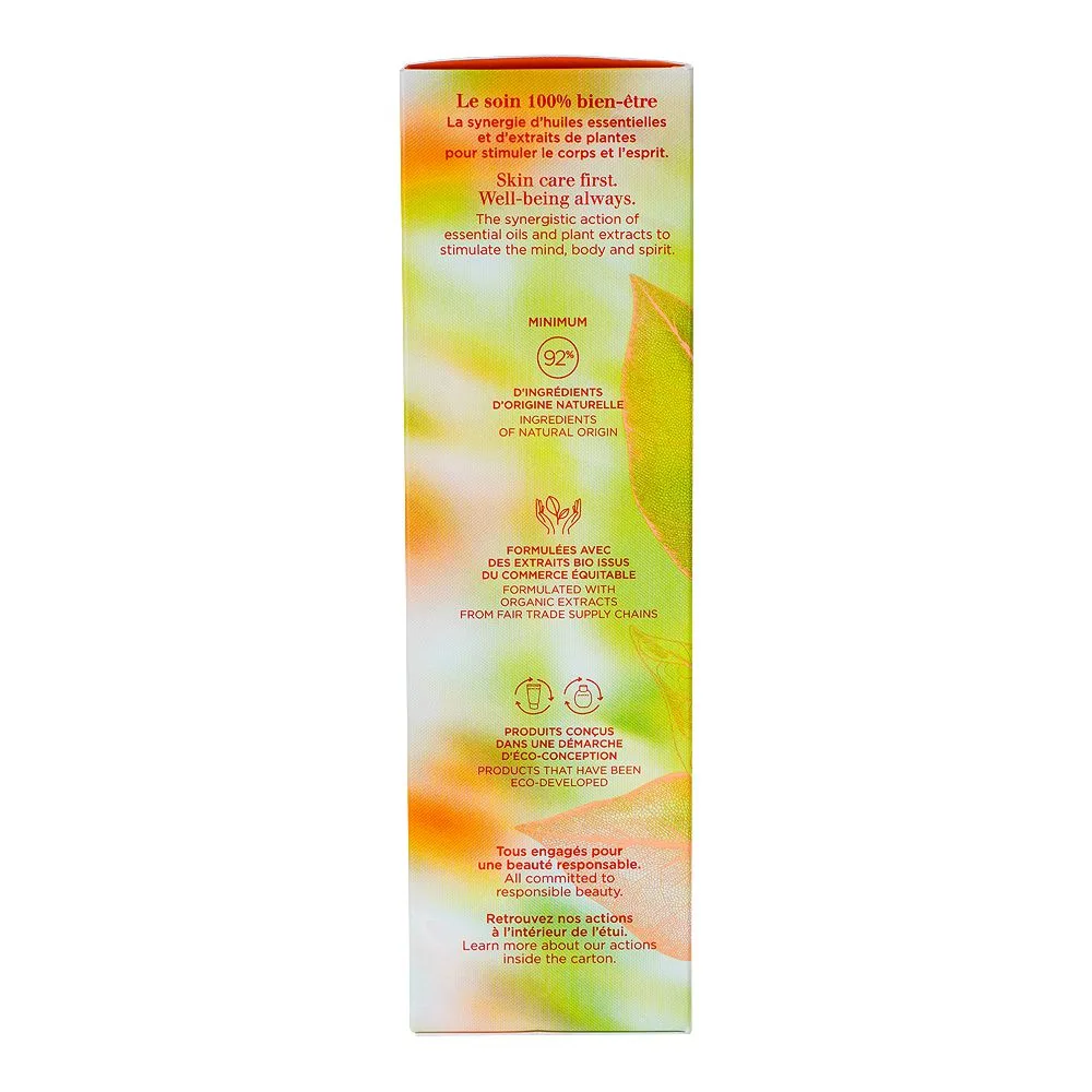 Side view of clarins eau des jardins, uplifting melting body lotion, 200ml