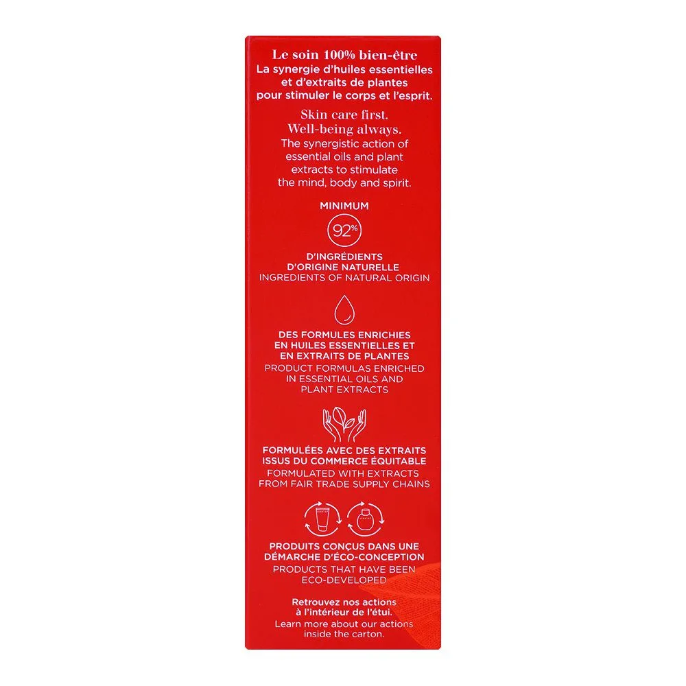 Close-up design of clarins eau dynamisante treatment fragrance, eau de soins, 100ml