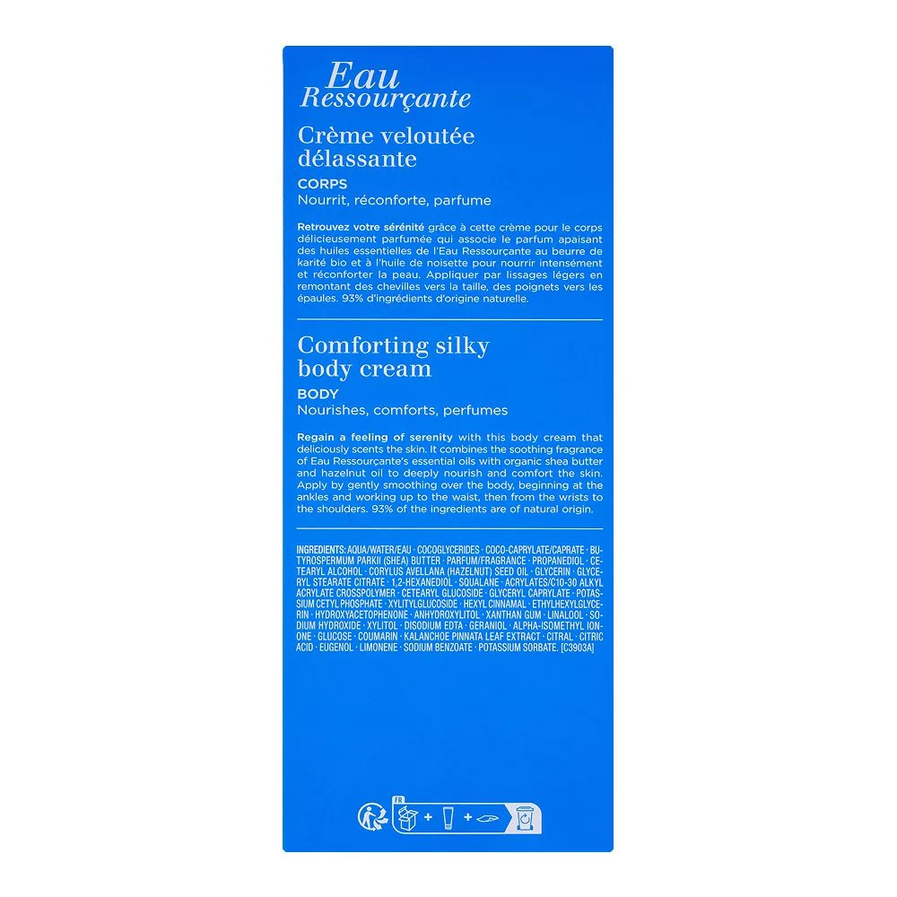 Close-up design of clarins eau ressourcante comforting silky body cream, 200ml
