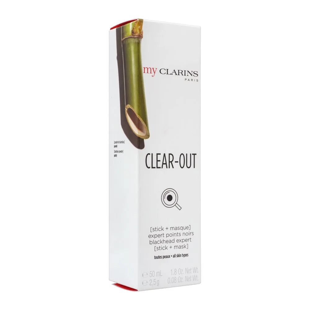 Side view of clarins my clarins clear-out, blackhead expert facial stick + mask, 50ml