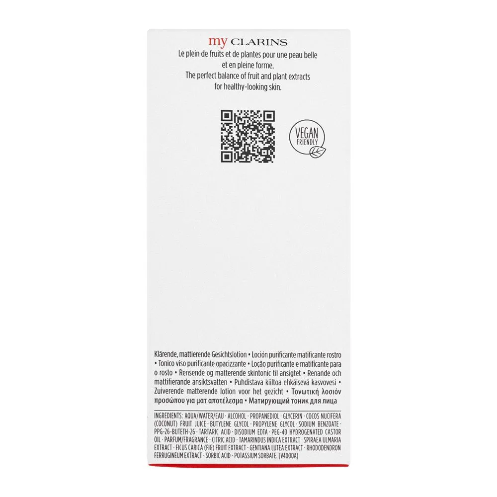 Side view of clarins my clarins clear-out purifying and matifying toner, 200ml