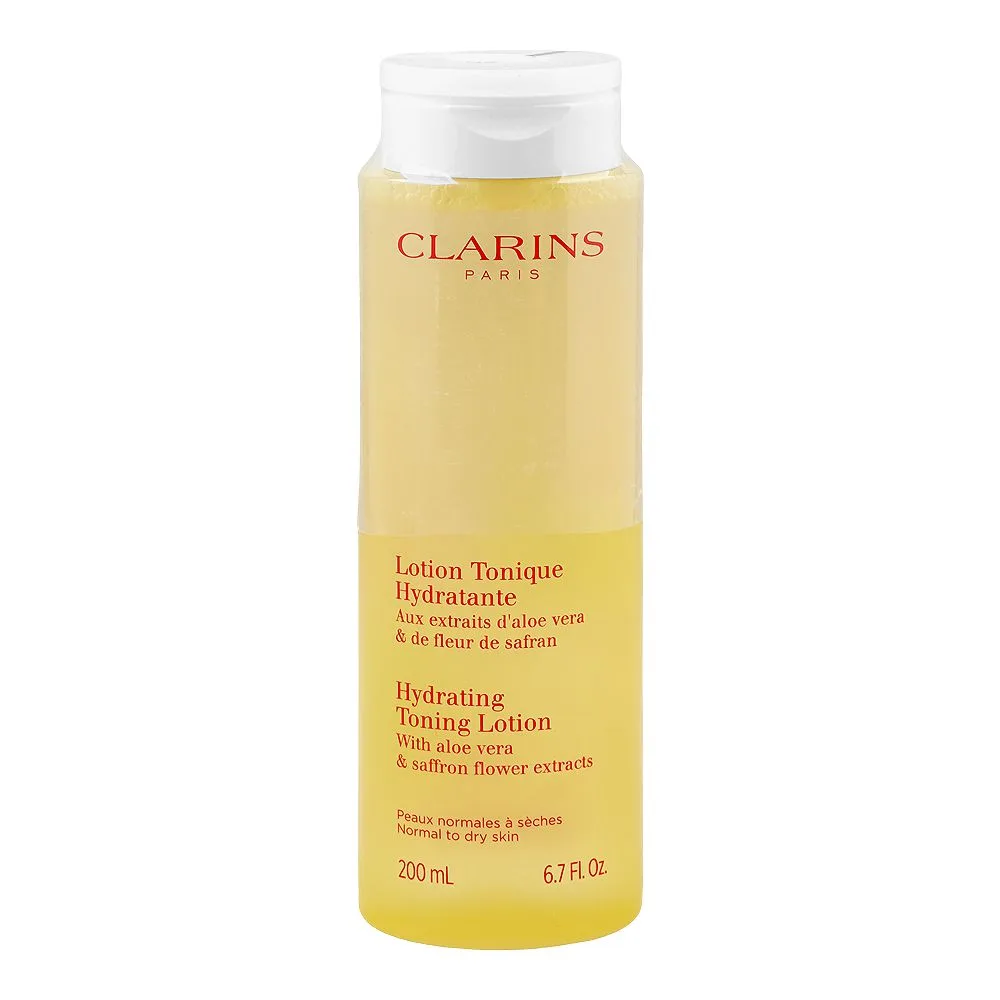 Clarins Paris Aloe Vera & Saffron Flower Hydrating Toning Lotion, Glycerin, Citric Acid, For Normal To Dry Skin, 200ml